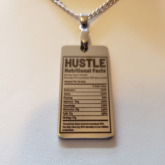 "HUSTLE" Nutrition Facts Pendant Necklace - Picture 2 of 7